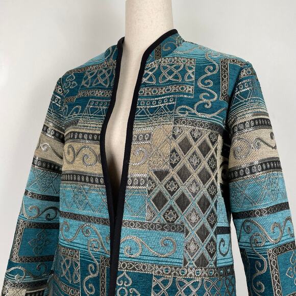 Vintage Serengeti Patchwork Tapestry Jacket Sz S Blue Metallic Shimmery Pockets - Picture 7 of 16